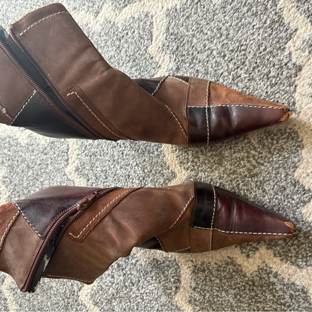 Steve Madden Vintage Boho Patchwork Brown and Black Leather Ankle Boots